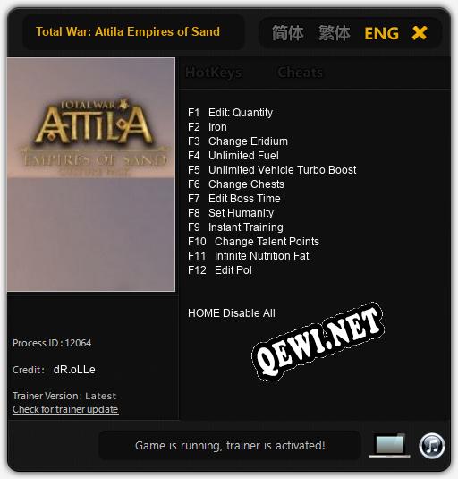 Total War: Attila Empires of Sand Culture: Трейнер +12 [v1.1]