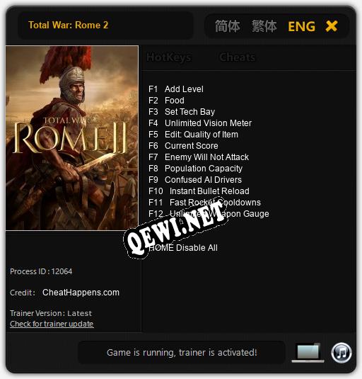 Трейнер для Total War: Rome 2 [v1.0.5]
