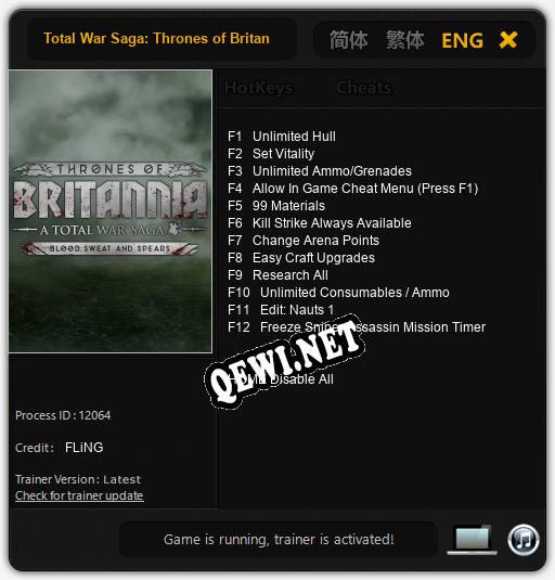 Total War Saga: Thrones of Britannia Blood, Sweat and Spears: ТРЕЙНЕР И ЧИТЫ (V1.0.8)