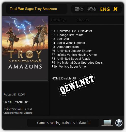 Total War Saga: Troy Amazons: ТРЕЙНЕР И ЧИТЫ (V1.0.13)