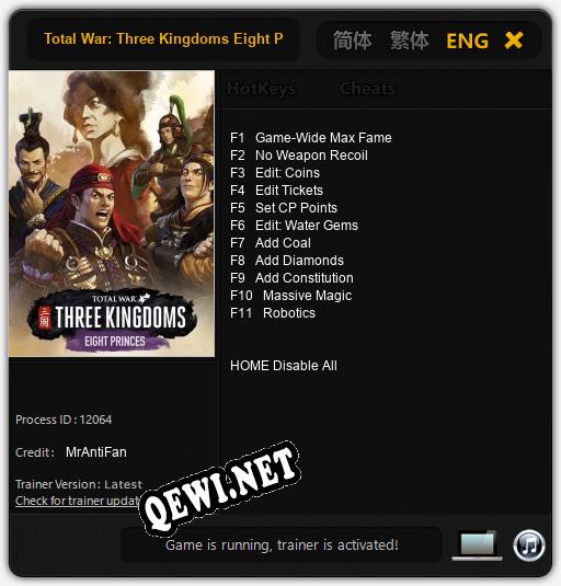 Total War: Three Kingdoms Eight Princes: Трейнер +11 [v1.9]