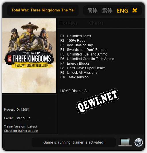 Total War: Three Kingdoms The Yellow Turban Rebellion: ТРЕЙНЕР И ЧИТЫ (V1.0.59)