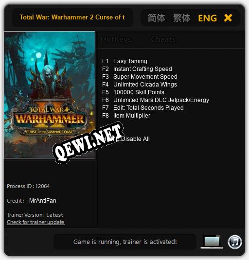 Total War: Warhammer 2 Curse of the Vampire Coast: ТРЕЙНЕР И ЧИТЫ (V1.0.59)