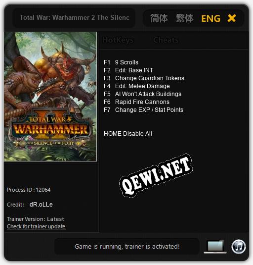 Трейнер для Total War: Warhammer 2 The Silence The Fury [v1.0.1]
