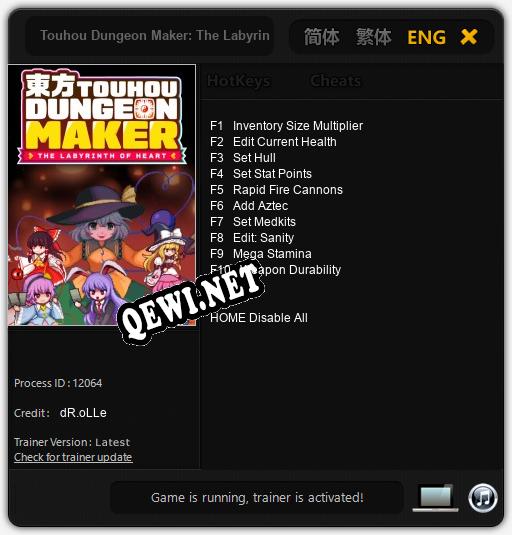 Трейнер для Touhou Dungeon Maker: The Labyrinth of Heart [v1.0.8]