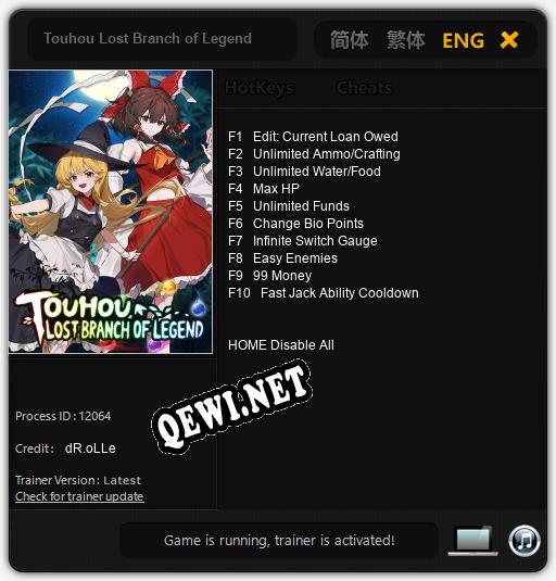 Touhou Lost Branch of Legend: Читы, Трейнер +10 [dR.oLLe]