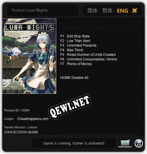 Touhou Luna Nights: Трейнер +7 [v1.1]
