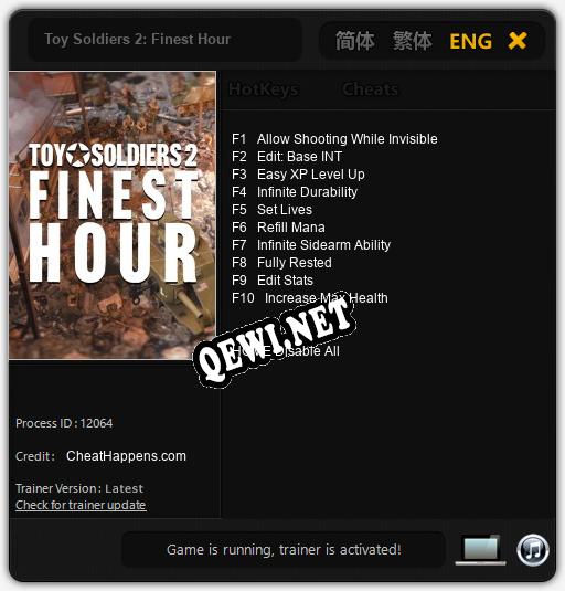 Трейнер для Toy Soldiers 2: Finest Hour [v1.0.8]