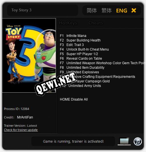 Toy Story 3: Трейнер +12 [v1.4]