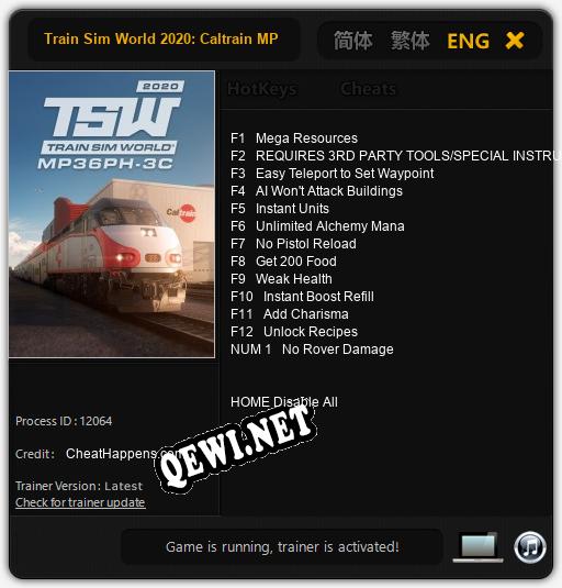 Train Sim World 2020: Caltrain MP36PH 3C Baby Bullet: Читы, Трейнер +13 [CheatHappens.com]