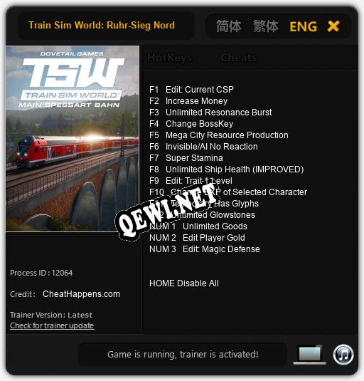 Трейнер для Train Sim World: Ruhr-Sieg Nord [v1.0.3]