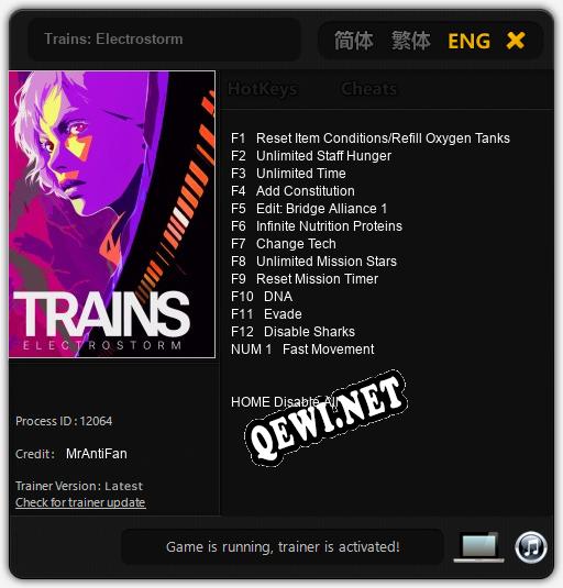 Трейнер для Trains: Electrostorm [v1.0.9]