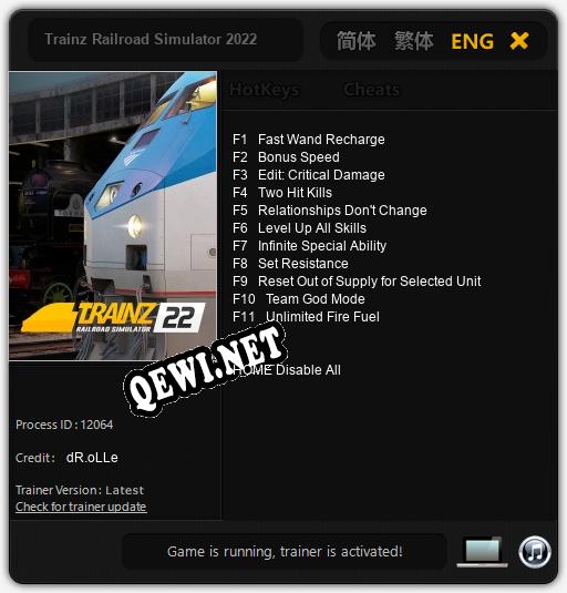 Trainz Railroad Simulator 2022: Трейнер +11 [v1.4]