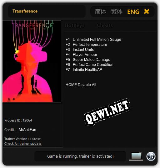 Transference: Трейнер +7 [v1.7]