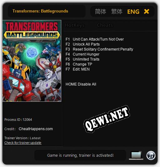 Трейнер для Transformers: Battlegrounds [v1.0.6]