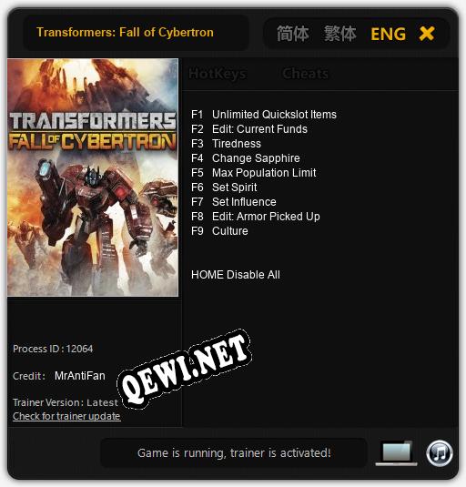 Трейнер для Transformers: Fall of Cybertron [v1.0.3]