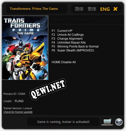 Трейнер для Transformers: Prime The Game [v1.0.7]