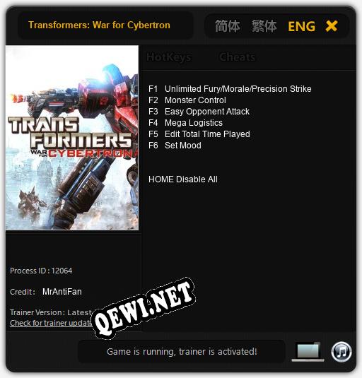 Transformers: War for Cybertron: Трейнер +6 [v1.5]