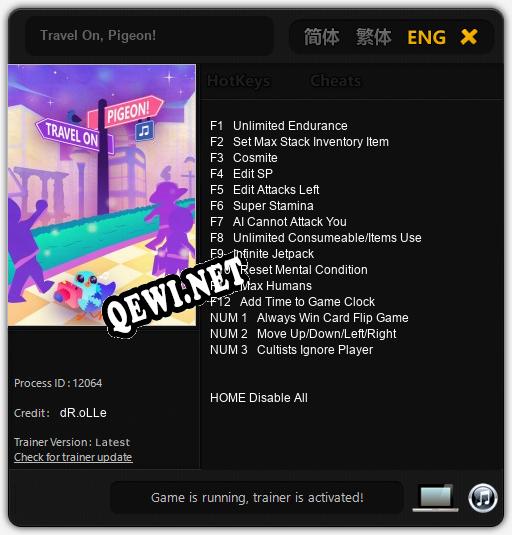 Travel On, Pigeon!: ТРЕЙНЕР И ЧИТЫ (V1.0.90)