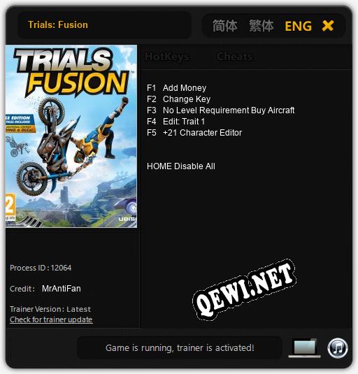 Trials: Fusion: ТРЕЙНЕР И ЧИТЫ (V1.0.44)