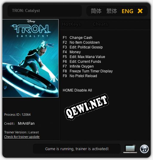 TRON: Catalyst: ТРЕЙНЕР И ЧИТЫ (V1.0.60)