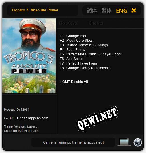 Tropico 3: Absolute Power: Читы, Трейнер +8 [CheatHappens.com]