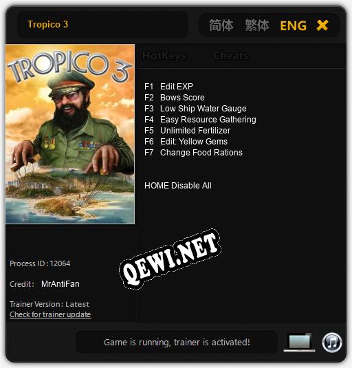 Трейнер для Tropico 3 [v1.0.8]