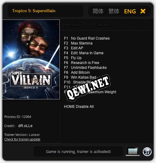 Tropico 5: Supervillain: Читы, Трейнер +12 [dR.oLLe]