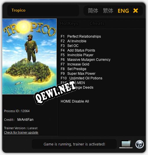 Трейнер для Tropico [v1.0.8]