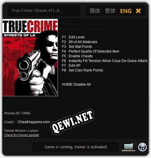 Трейнер для True Crime: Streets of L.A. [v1.0.6]