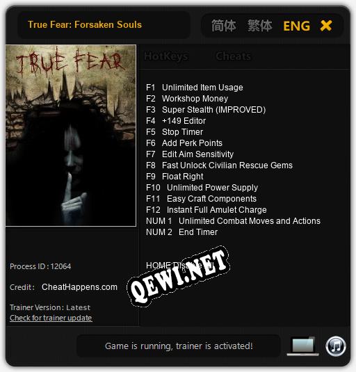 Трейнер для True Fear: Forsaken Souls [v1.0.1]