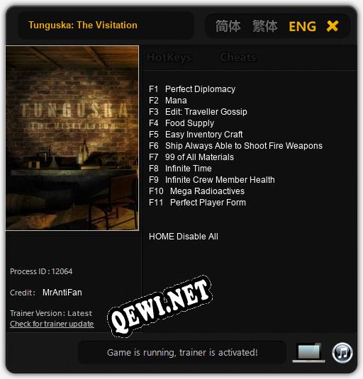 Трейнер для Tunguska: The Visitation [v1.0.8]