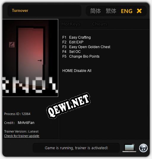 Трейнер для Turnover [v1.0.7]