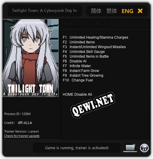 Трейнер для Twilight Town: A Cyberpunk Day In Life [v1.0.8]