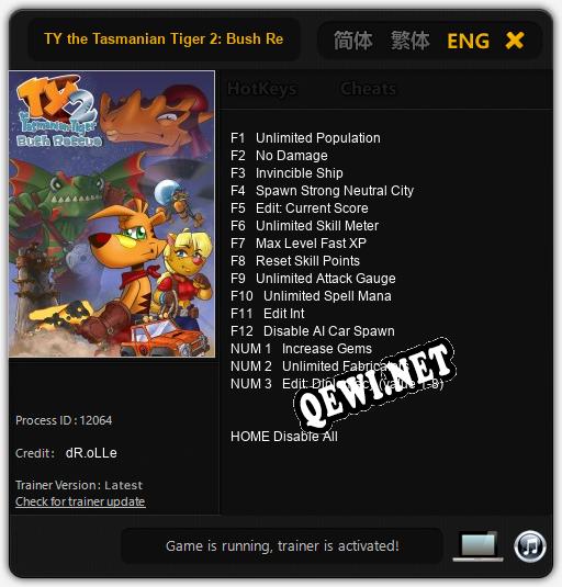 TY the Tasmanian Tiger 2: Bush Rescue: ТРЕЙНЕР И ЧИТЫ (V1.0.94)