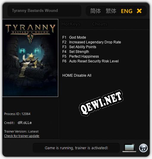 Tyranny Bastards Wound: ТРЕЙНЕР И ЧИТЫ (V1.0.56)