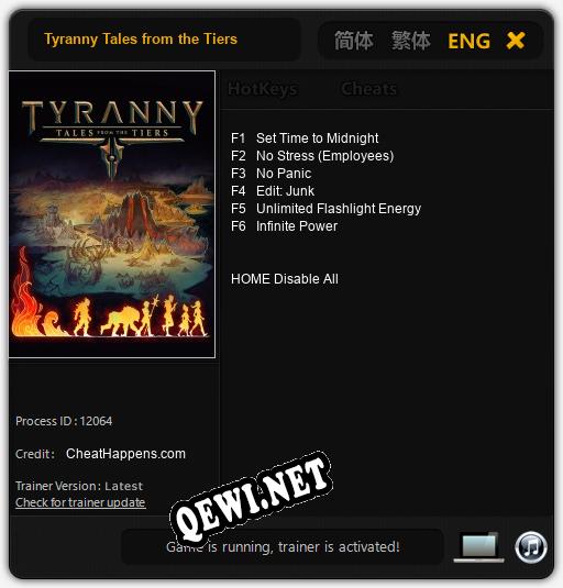 Трейнер для Tyranny Tales from the Tiers [v1.0.7]