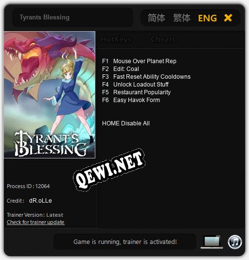 Трейнер для Tyrants Blessing [v1.0.8]