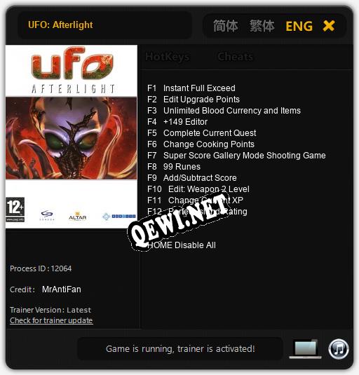 UFO: Afterlight: Трейнер +12 [v1.1]