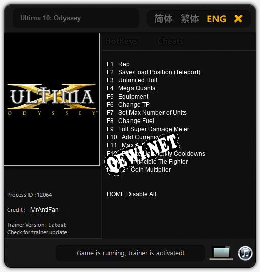 Ultima 10: Odyssey: ТРЕЙНЕР И ЧИТЫ (V1.0.24)