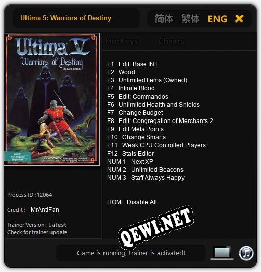 Трейнер для Ultima 5: Warriors of Destiny [v1.0.3]