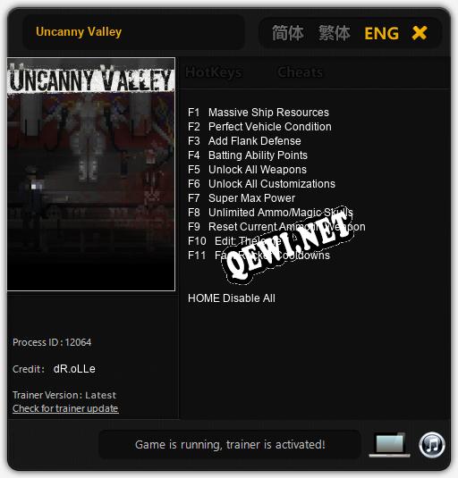 Uncanny Valley: Трейнер +11 [v1.1]