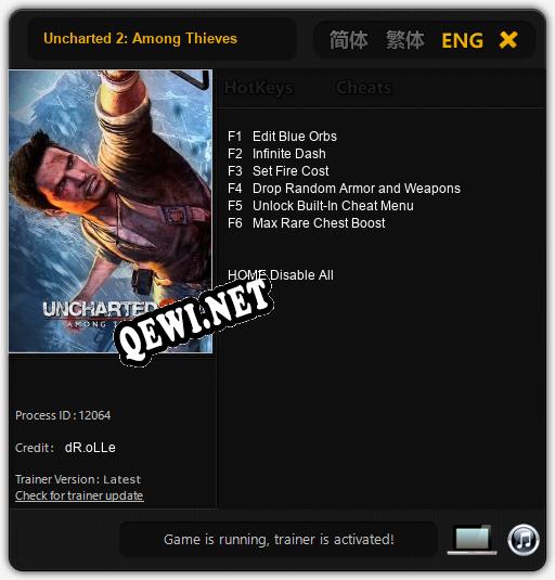 Трейнер для Uncharted 2: Among Thieves [v1.0.8]