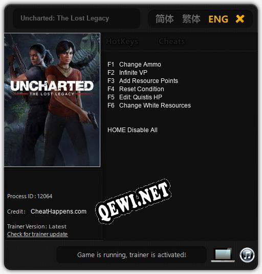 Uncharted: The Lost Legacy: ТРЕЙНЕР И ЧИТЫ (V1.0.17)