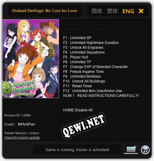 Трейнер для Undead Darlings: No Cure for Love [v1.0.6]