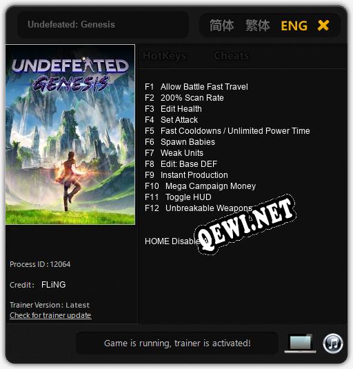 Undefeated: Genesis: Читы, Трейнер +12 [FLiNG]