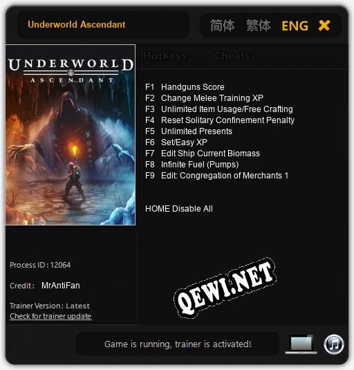 Трейнер для Underworld Ascendant [v1.0.9]
