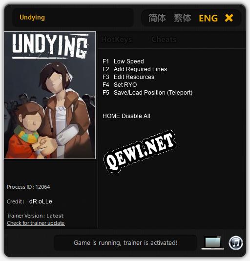 Трейнер для Undying [v1.0.6]