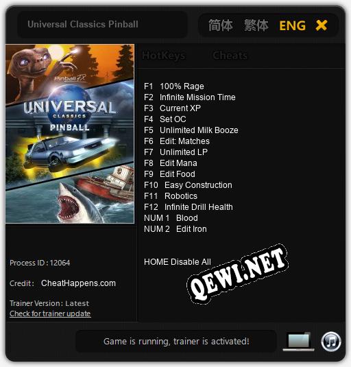 Universal Classics Pinball: Трейнер +14 [v1.8]