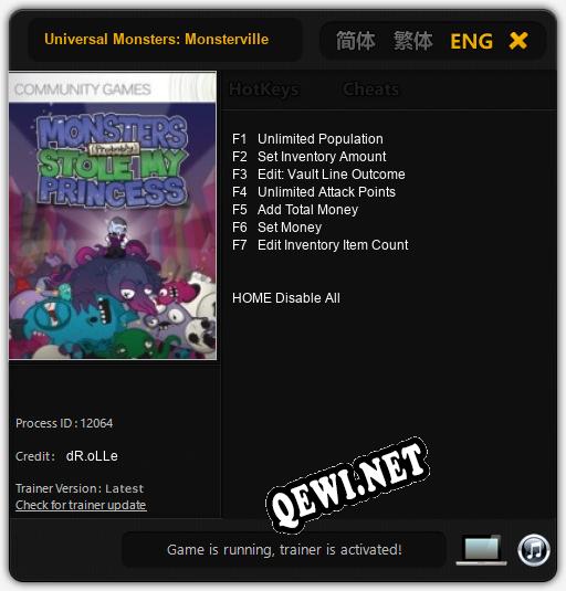 Трейнер для Universal Monsters: Monsterville [v1.0.6]